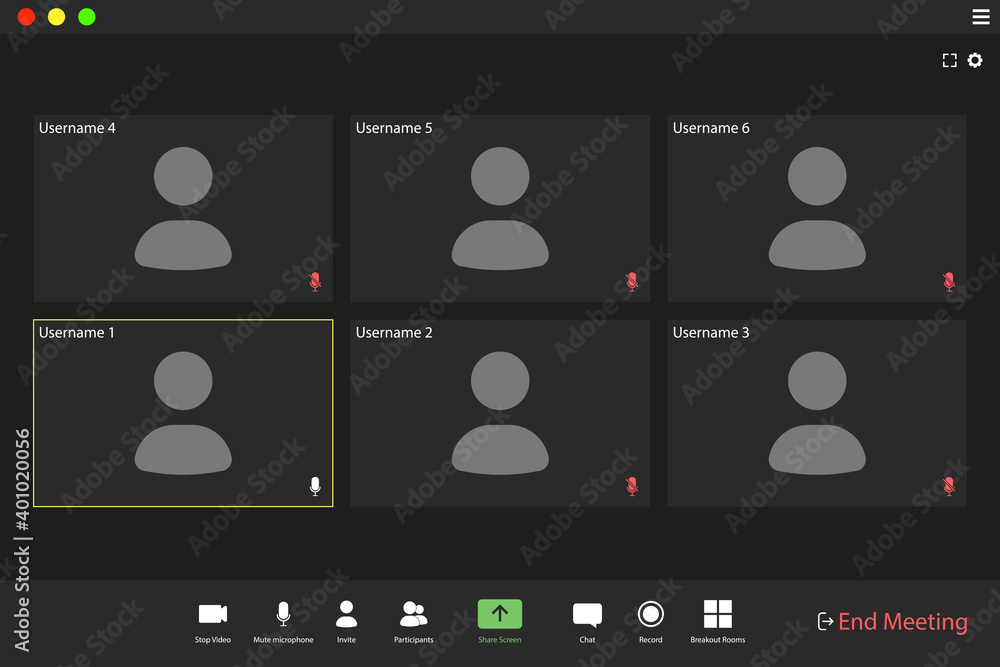 Poster video conference user interface. video call screen interface template. application for social commun