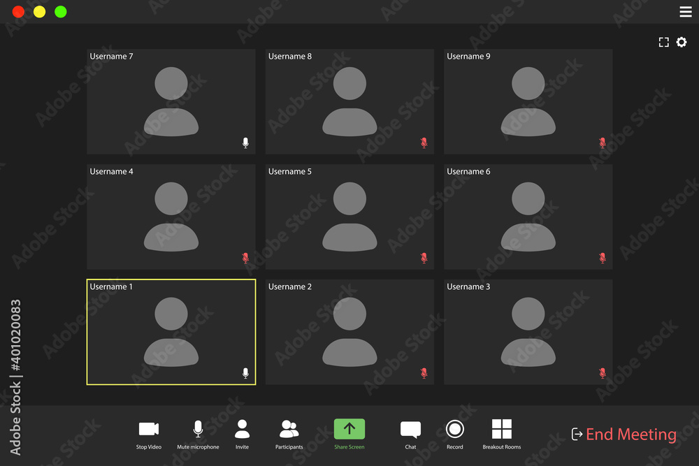 Poster video conference user interface. video call screen interface template. application for social commun