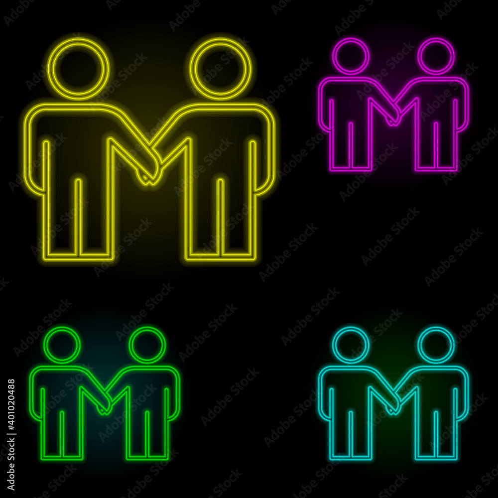 Aufkleber cooperation neon color set icon. simple thin line, outline vector of business organisation icons for