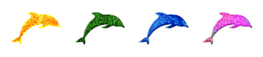 dolphin fish Glitters Green blue and fire Colors Illustration