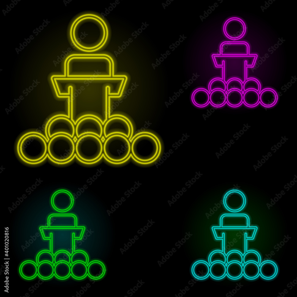 Aufkleber presentation to colleagues neon color set icon. simple thin line, outline vector of business organis