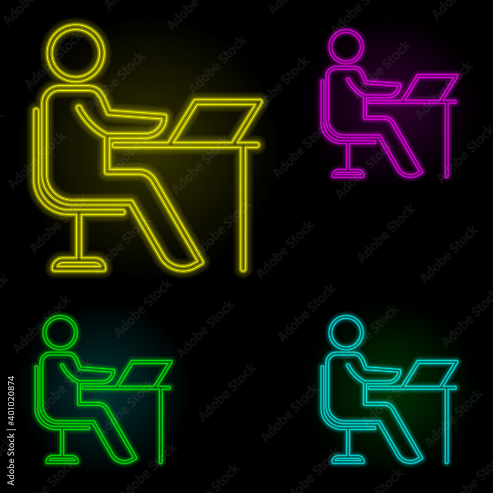 Aufkleber employee at the desk neon color set icon. simple thin line, outline vector of business organisation 