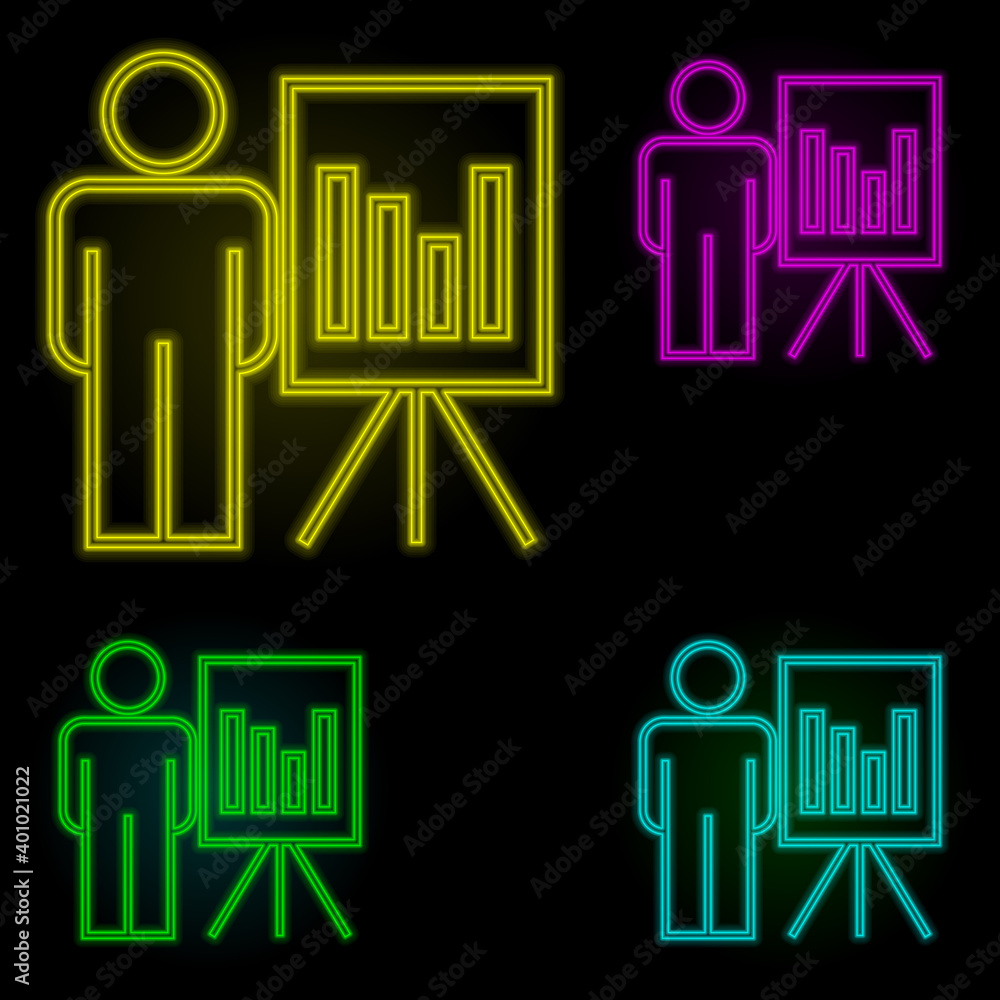 Poster chart presentation neon color set icon. simple thin line, outline vector of business organisation ic