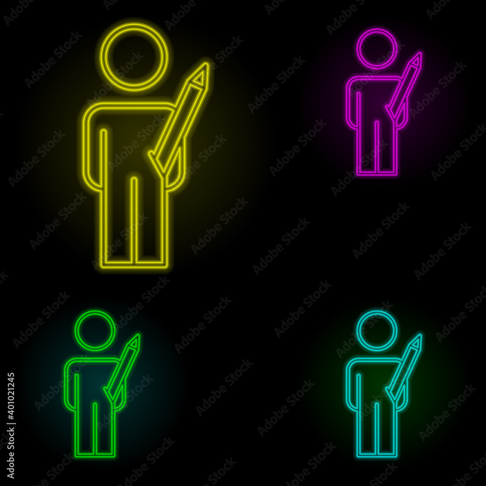 Poster design neon color set icon. simple thin line, outline vector of business organisation icons for ui a