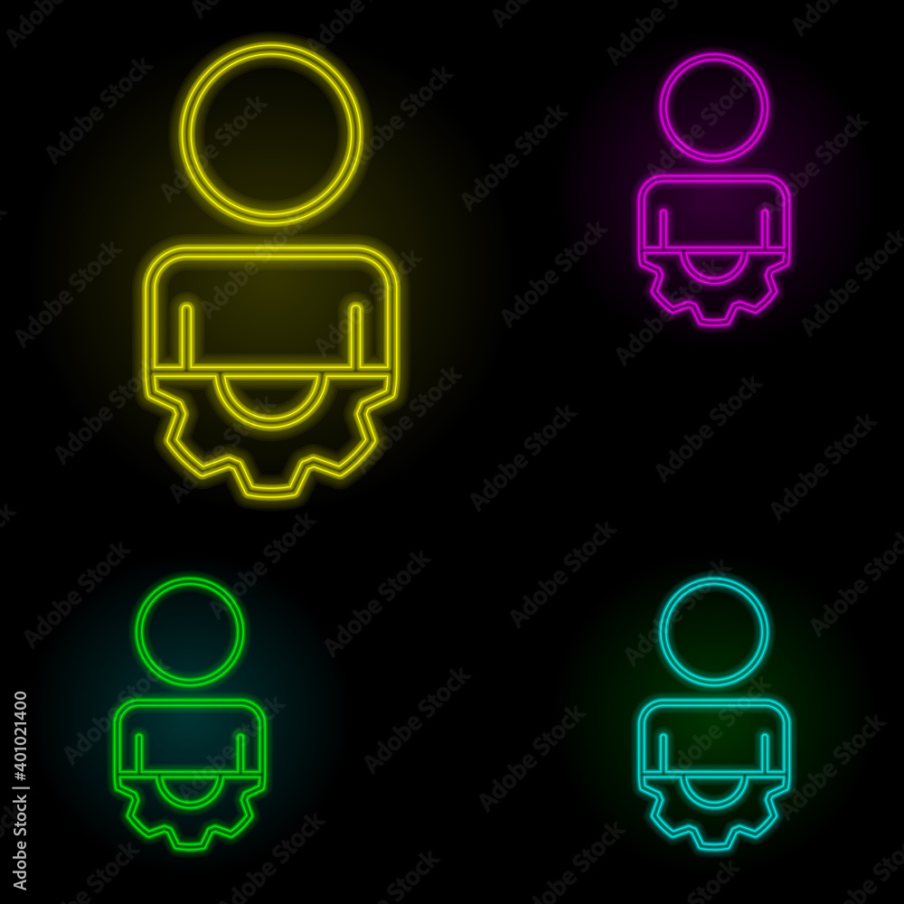 Poster employee and mechanism neon color set icon. simple thin line, outline vector of business organisatio