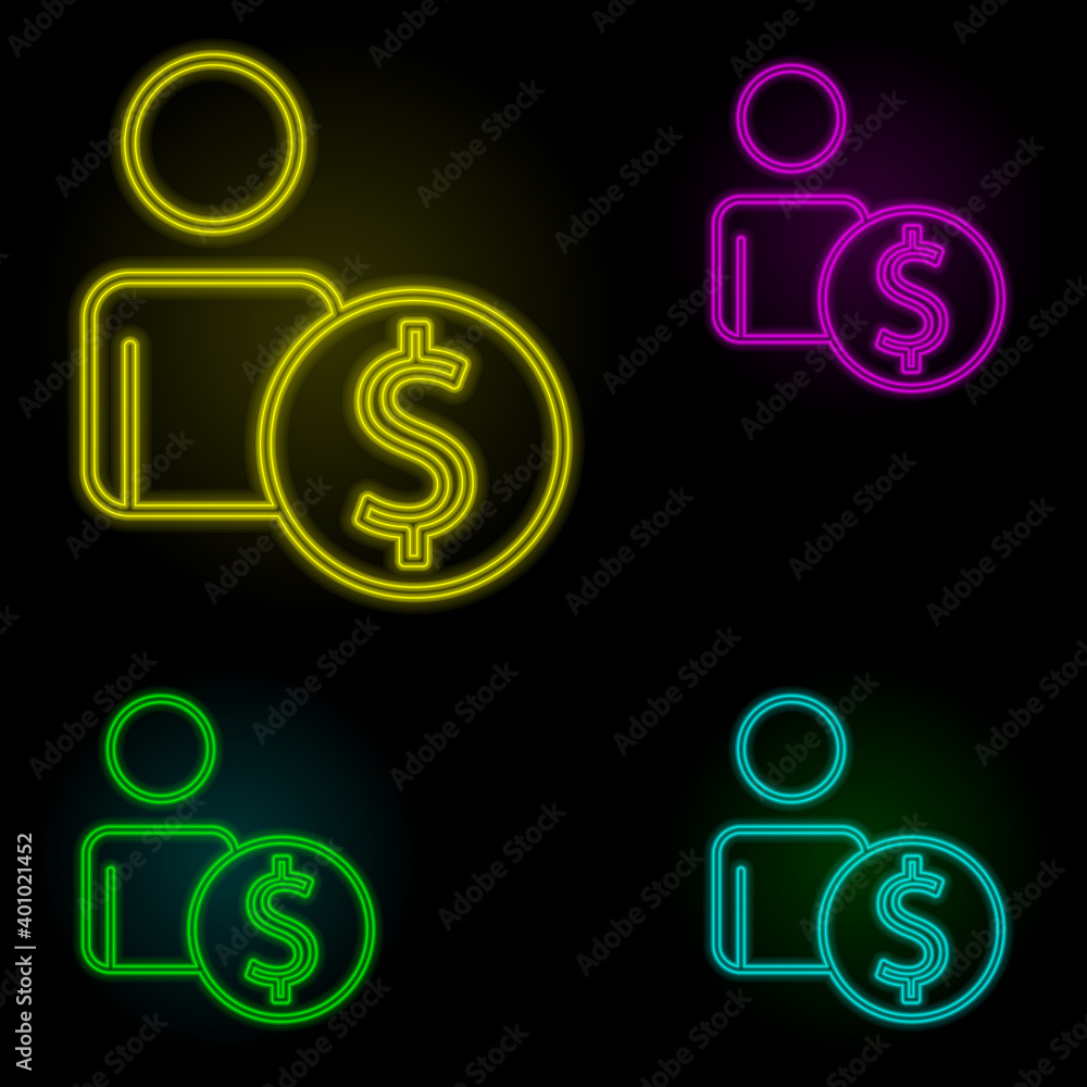 Poster employee salary neon color set icon. simple thin line, outline vector of business organisation icons