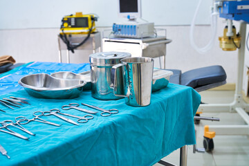 Surgical tools and life mornitor in surgery room hospital healthcare