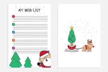 Merry Christmas greeting card with my wish list. Vector background.	