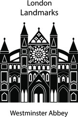 London landmarks in black and white colors. London city illustration,  Westminster Abbey.