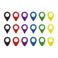 Location pin icon vector Illustration. Collection of different color location pin.
