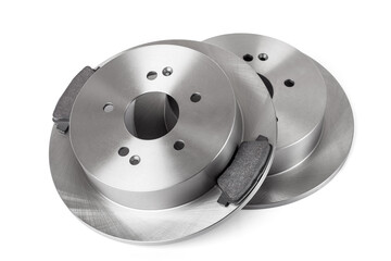 set of brake pads and rotor brake disc new car spare parts brakes for a vehicle close up isolated...