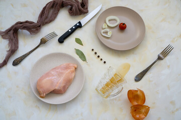 Ingredients and cutlery for diet cooking.