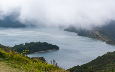 Clouds over the lake Lagoa de Fogo, the island of são Miguel