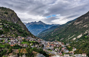 Fototapeta na wymiar View towards Stalden in Canton of Valais in Switzerland