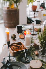 Christmas decor in the interior. christmas table setting
