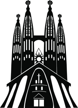 Vector illustration of La Sagrada Familia, the cathedral designed by Antoni Gaudi. La Sagrada Familia black silhouette. Isolated vector.