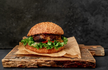 delicious hamburger on a stone background