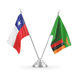 Zambia and Chile table flags isolated on white 3D rendering