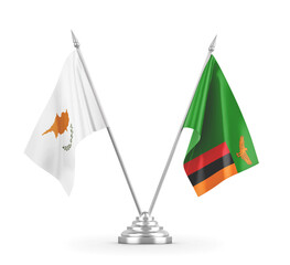 Zambia and Cyprus table flags isolated on white 3D rendering