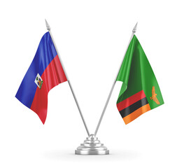 Zambia and Haiti table flags isolated on white 3D rendering