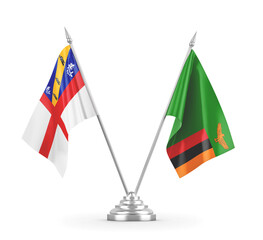 Zambia and Herm table flags isolated on white 3D rendering