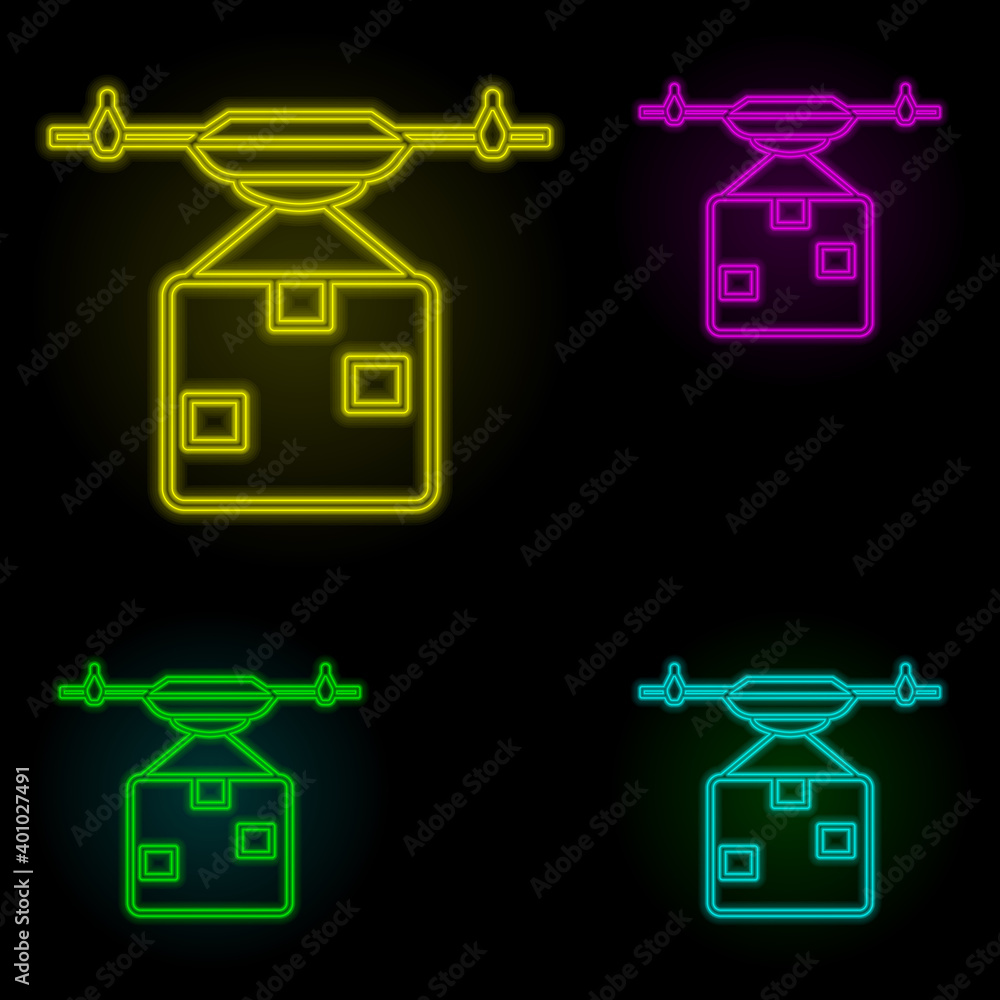 Poster drone neon color set icon. simple thin line, outline vector of global logistics icons for ui and ux,