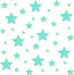 Blue stars on a white background, blue stones, beads, turquoise. Seamless pattern.3D vector illustration for fabric design, print for textile, scarf, underwear, packaging, wrapping, scrapbooking, etc.