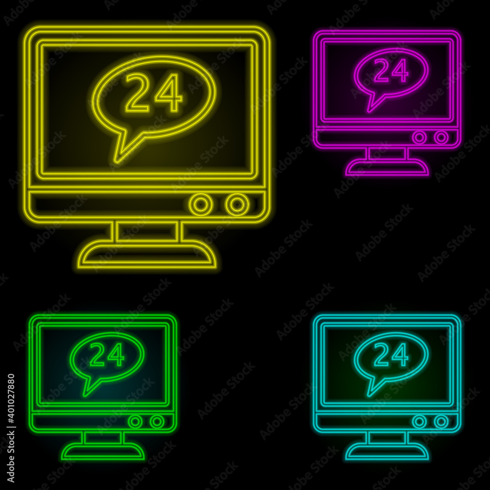 Poster 24 hours neon color set icon. simple thin line, outline vector of global logistics icons for ui and 