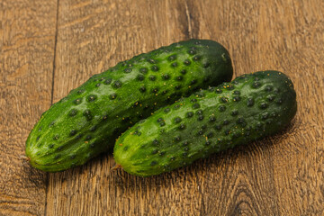 Ripe fresh green two cucumbers