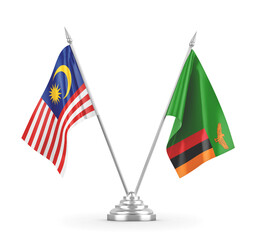 Zambia and Malaysia table flags isolated on white 3D rendering