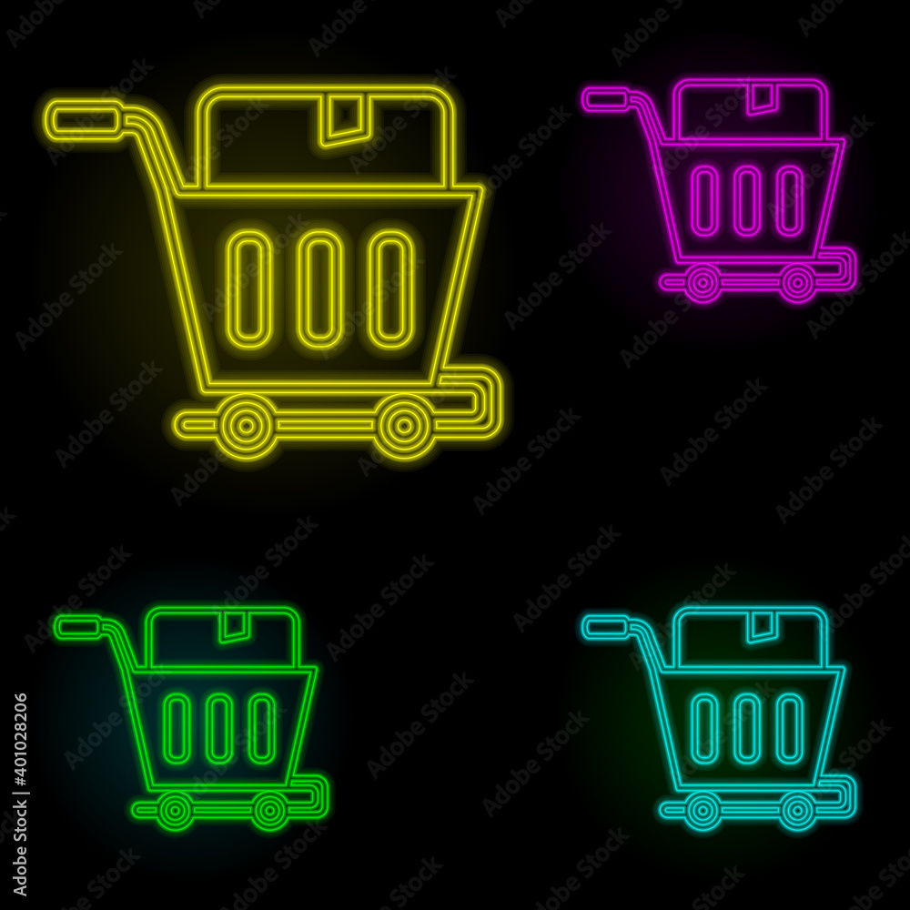Poster send box neon color set icon. simple thin line, outline vector of global logistics icons for ui and 