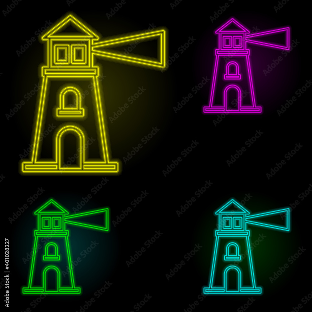 Poster lighthouse neon color set icon. simple thin line, outline vector of global logistics icons for ui an