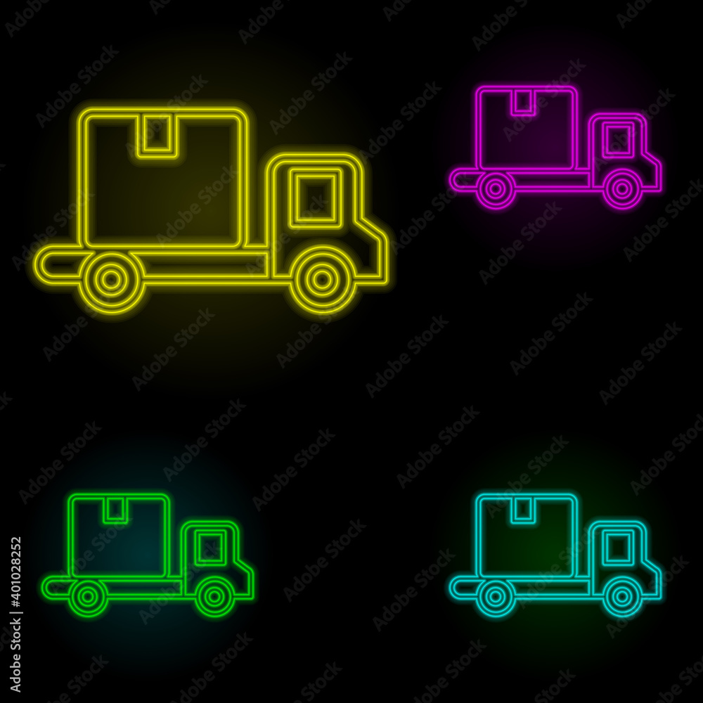 Poster delivery truck neon color set icon. simple thin line, outline vector of global logistics icons for u
