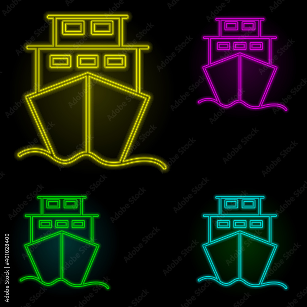 Poster ship neon color set icon. simple thin line, outline vector of global logistics icons for ui and ux, 