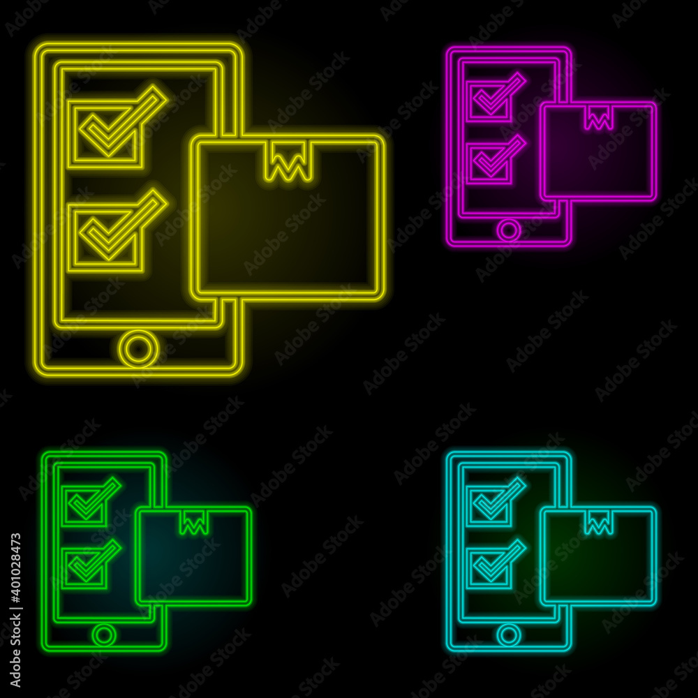 Poster mobile transport neon color set icon. simple thin line, outline vector of global logistics icons for