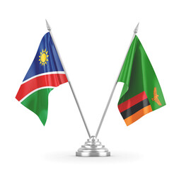 Zambia and Namibia table flags isolated on white 3D rendering