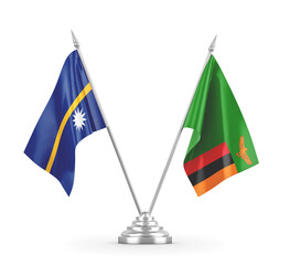 Zambia and Nauru table flags isolated on white 3D rendering