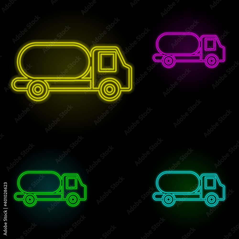 Poster tank wagon neon color set icon. simple thin line, outline vector of global logistics icons for ui an