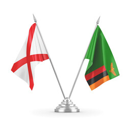 Zambia and Northern Ireland table flags isolated on white 3D rendering
