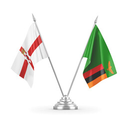 Zambia and Northern Ireland table flags isolated on white 3D rendering