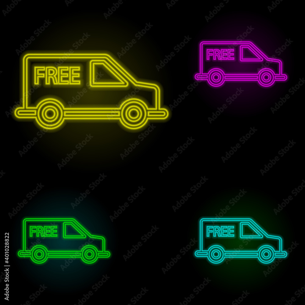 Poster free sending neon color set icon. simple thin line, outline vector of global logistics icons for ui 