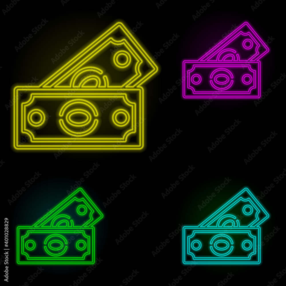 Poster dollar neon color set icon. simple thin line, outline vector of global logistics icons for ui and ux