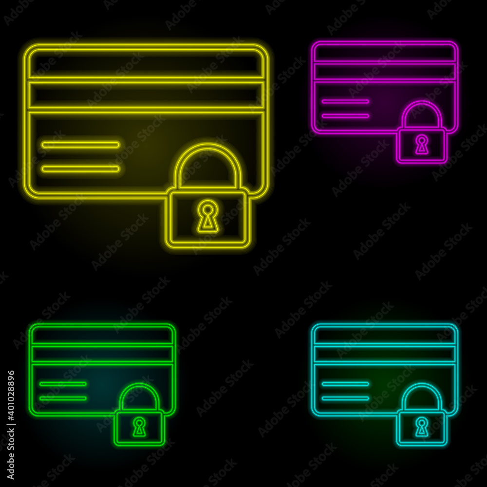 Poster lock card neon color set icon. simple thin line, outline vector of global logistics icons for ui and