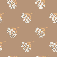 Simple seamless pattern with doodle rowan silhouettes. Beige background. Nature backdrop.