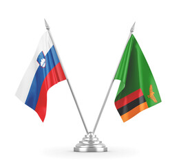 Zambia and Slovenia table flags isolated on white 3D rendering