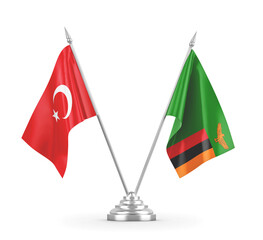 Zambia and Turkey table flags isolated on white 3D rendering