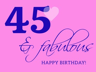 45th happy birthday card illustration in retro style.