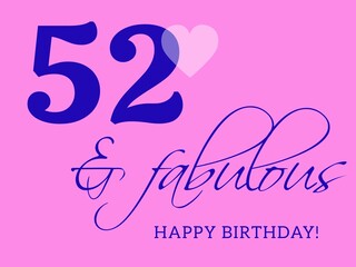 52nd happy birthday card illustration in retro style.