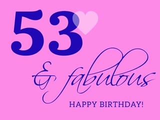 53rd happy birthday card illustration in retro style.