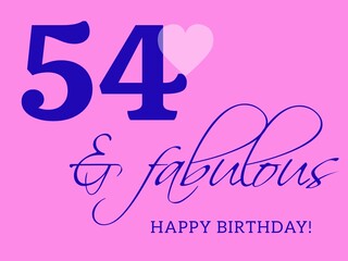 54th happy birthday card illustration in retro style.